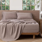 MooMee Sheet Set 100% Washed Cotton Linen-Like Extra Deep Pocket Queen