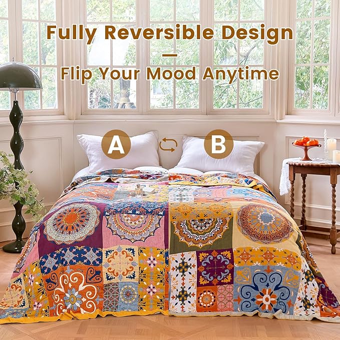 MSGKV Boho Throw Blanket for Bed 90"x108" 100% Cotton Blanket Spring Breathable - Image 4