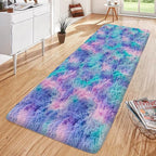 Super Soft Fluffy Living Room Area Rug 2x6 ft Purple Rainbow Tie-Dyed Shaggy - Image 4