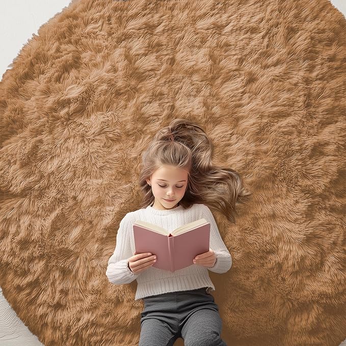OLANLY Khaki Round Rugs for Bedroom by OLANLY