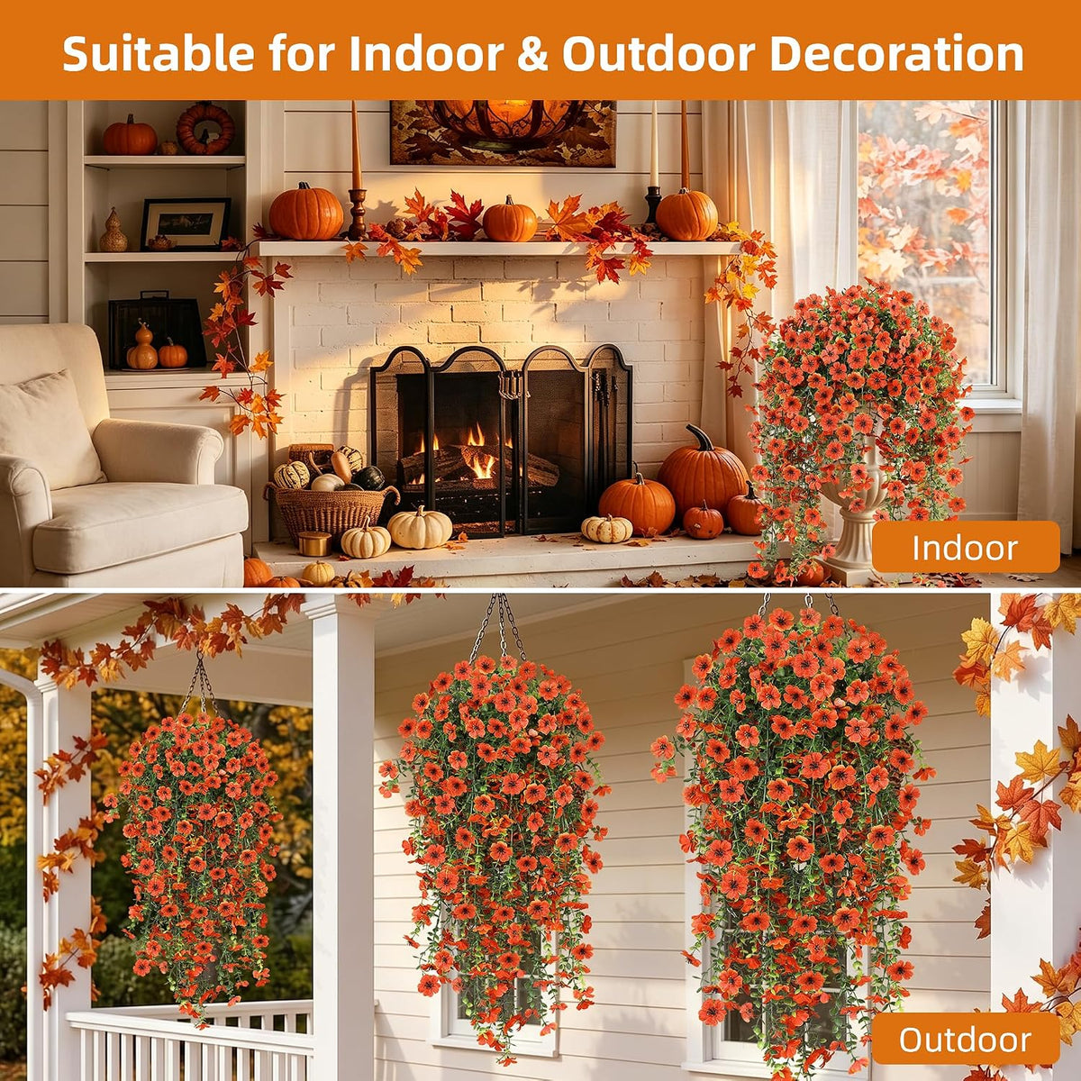 AGIRL 6 Bundles Fall Artificial Flowers for Outdoor Faux Plant,Orange