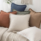 MIULEE Decorative Throw Pillow Covers Neutral Linen Fringe Throw Pillows Set of - Image 6