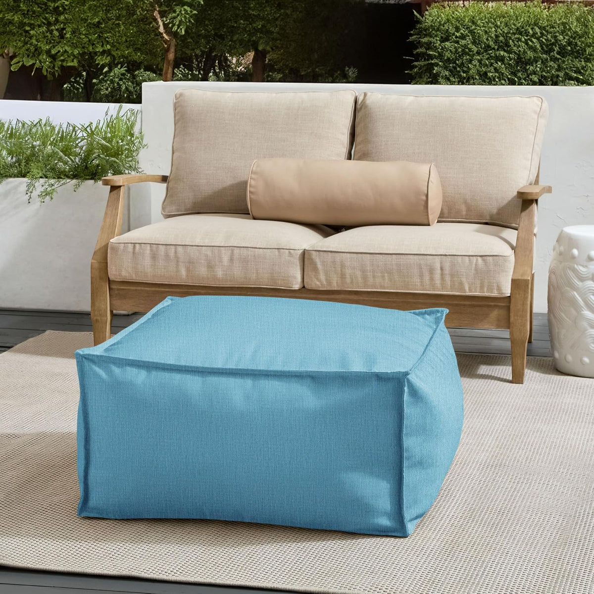 Sorra Home Sunbrella Top Stitch Pouf Cushion - Square, Outdoor Stuffed Plush Ottoman & Foot Rest Stool - Balcony, Patio, Poolside Furniture Accessory - Cast Horizon (30" x 30" x 15")