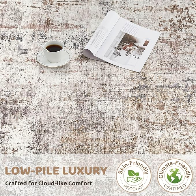 UERMEI Square Area Rugs : Washable 5x5 Neutral Modern Abstract Carpet - Image 7