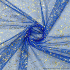 Artoid Mode 10PCS Blue Gold Gauze Table Runner 120 Inch 10FT, Glitter Metallic Foil Sheer Dining Wedding Anniversary Holiday Table Decor for Home Party