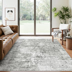 Abstract Rug 5x7 Machine Washable Area Indoor Grey White Low Pile Non-Slip - Image 2