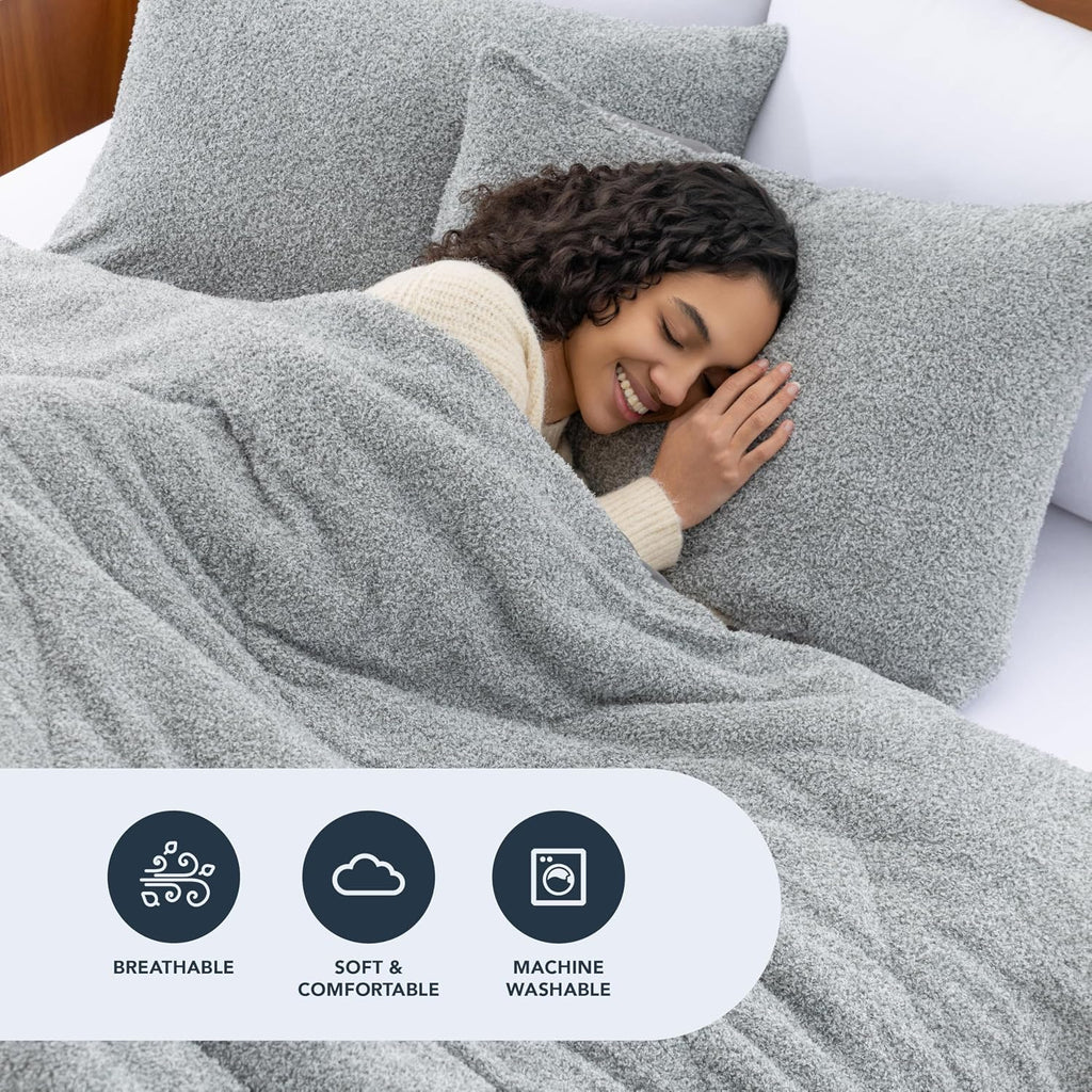 Berkshire Heathered Retro Comfort Plush rev Microfiber Comforter Set - Ultra-Soft & Breathable All-Season Bedding - 3-Piece Includes 1 Comforter (90’’×104’’) and 2 Pillow Shams(King, Edgecomb Grey)