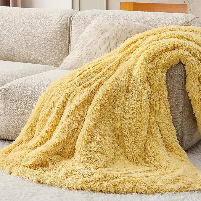 Bedsure GentleSoft Fluffy Yellow Throw Blanket, Room Decor Yellow Gifts - Image 8