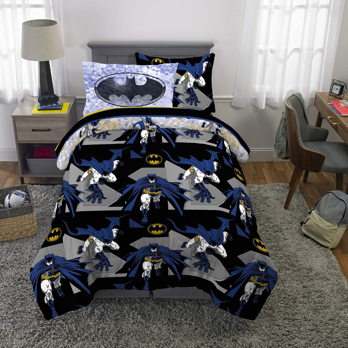 Franco Kids Bedding Super Soft Comforter and Sheet Set with Sham, 5 Piece Twin Size, Batman