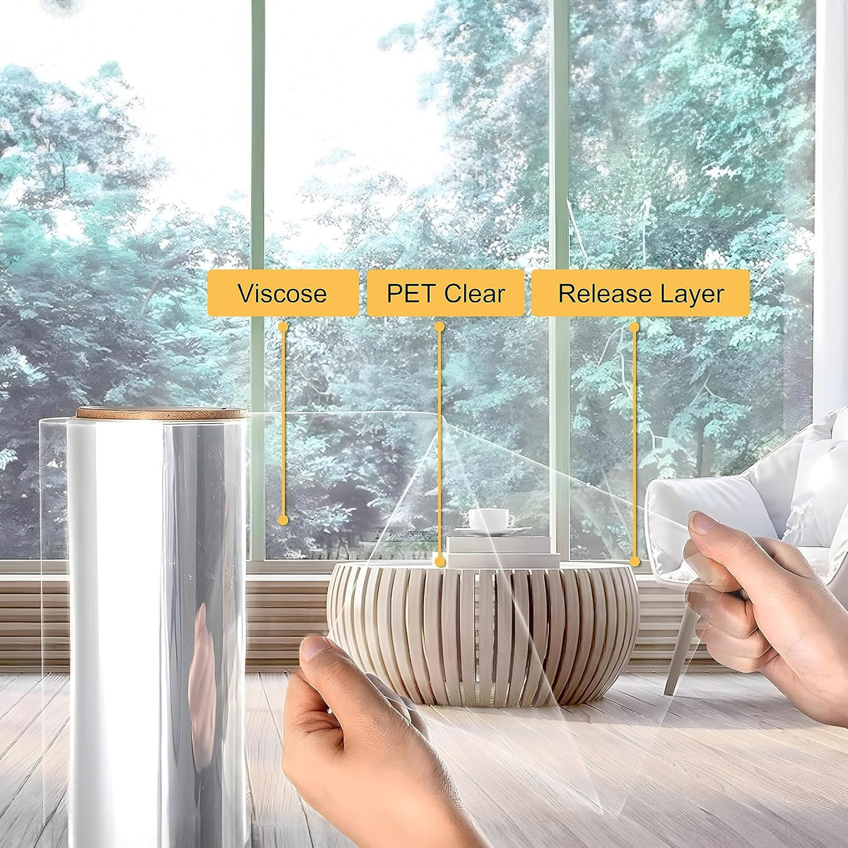 Security Window Film, Transparent Self-Adhesive Shatterproof Film, 4Mil Anti Shatter Tempered Glass Film, Glass Protective Window Film for Home/Office