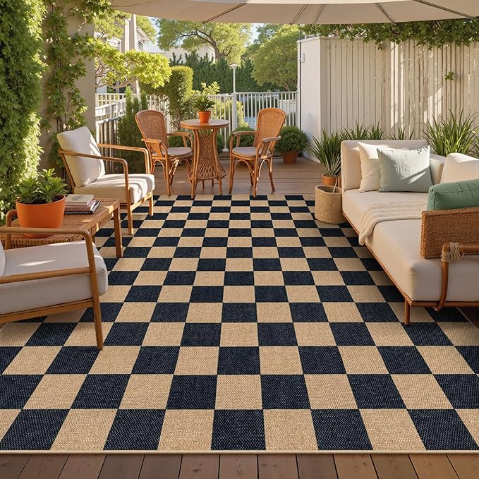 Lahome Colette Checkered Easy Jute 8x10 Rug, Washable Rugs - Image 2