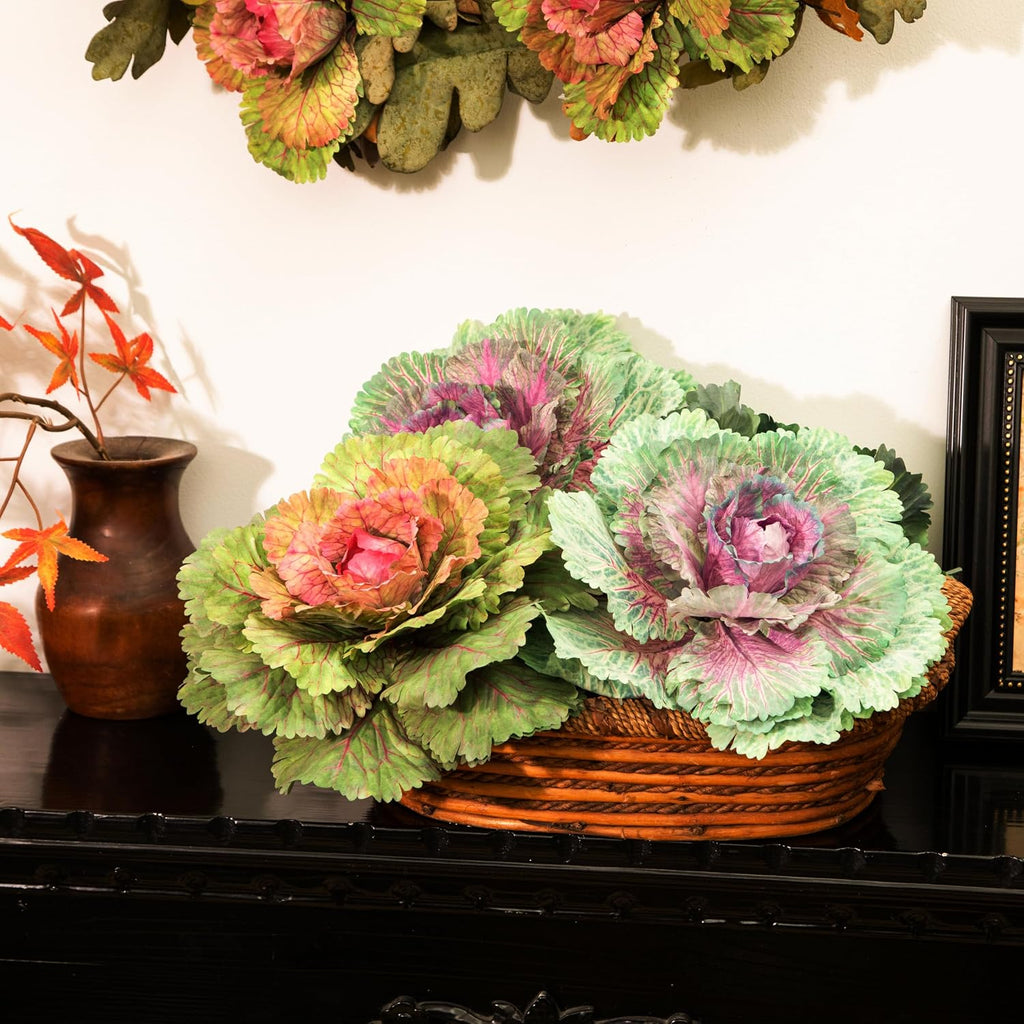 2 Pack 11.8″ Fall Faux Cabbage for Outdoor Planters Porch/Garden/Yard Decor