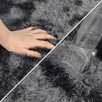 Tie-Dyed Runner Rug for Bedroom Black Grey 2x6ft Fluffy Area Rug Bedside Runner - Image 6