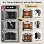 3 Panel Fireplace Screen with Doors & 4-Pcs Fireplace Tools Set