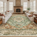 Area Rugs 10'x14' Washable Non-Slip, Floral Vintage Distress Print Pattern by RELEANY