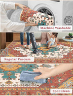 SERISSA Boho Washable Runner Rug, 2x6 Rug Non-Slip Vintage Orange Hallway - Image 2