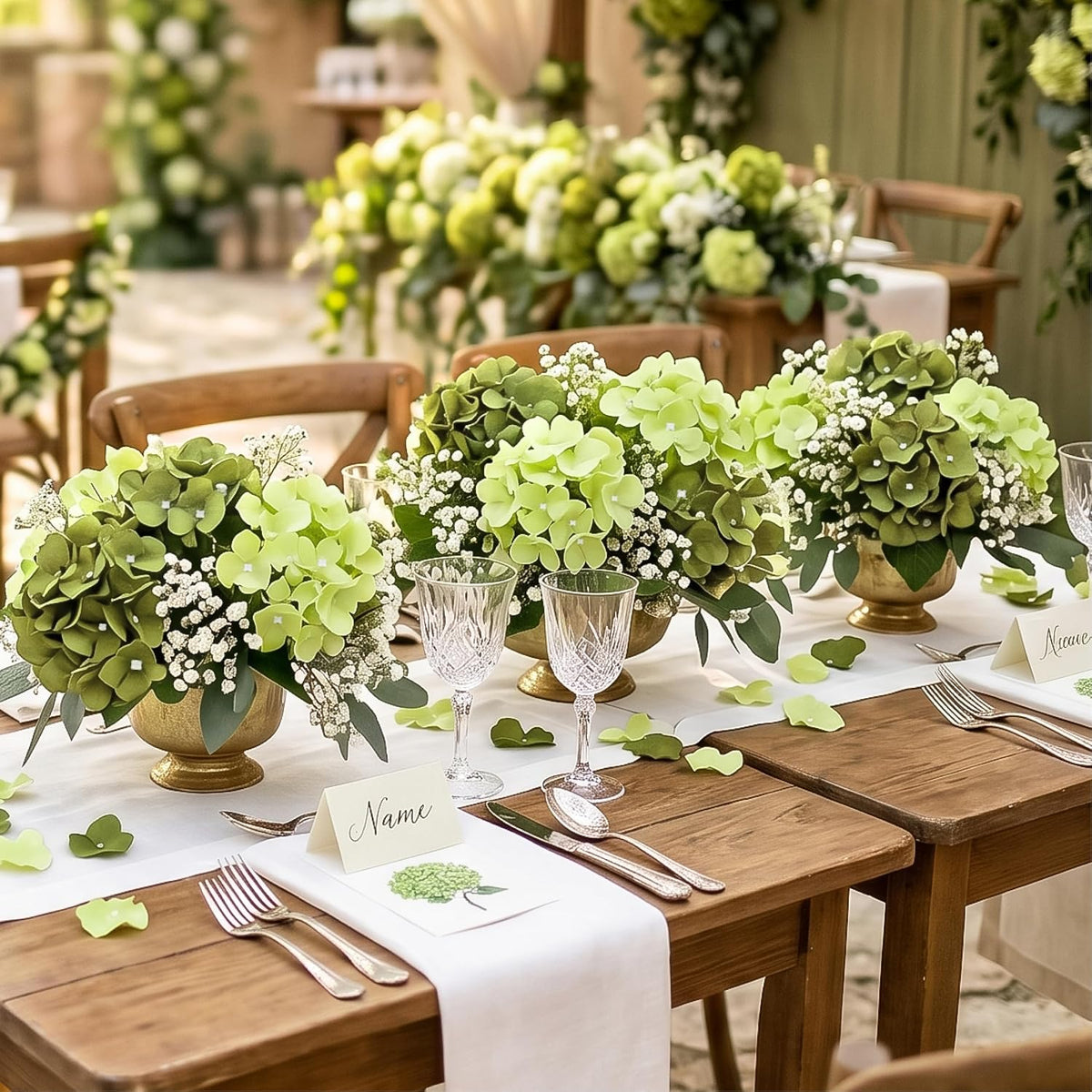 Auihiay 64Pcs Green Flowers, Hydrangea Artificial Flowers Bulk