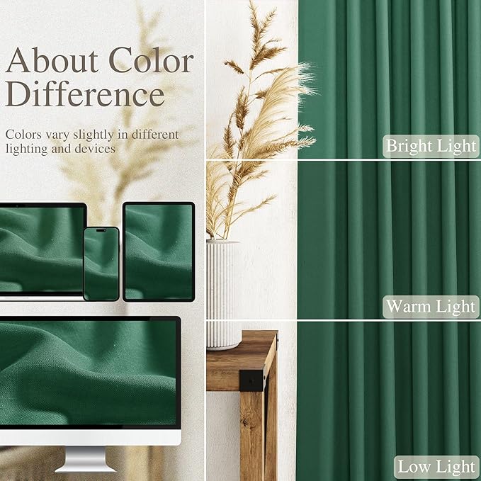 Dark Green Linen Curtains 90 Inch Long 2 Panels Set - Image 3