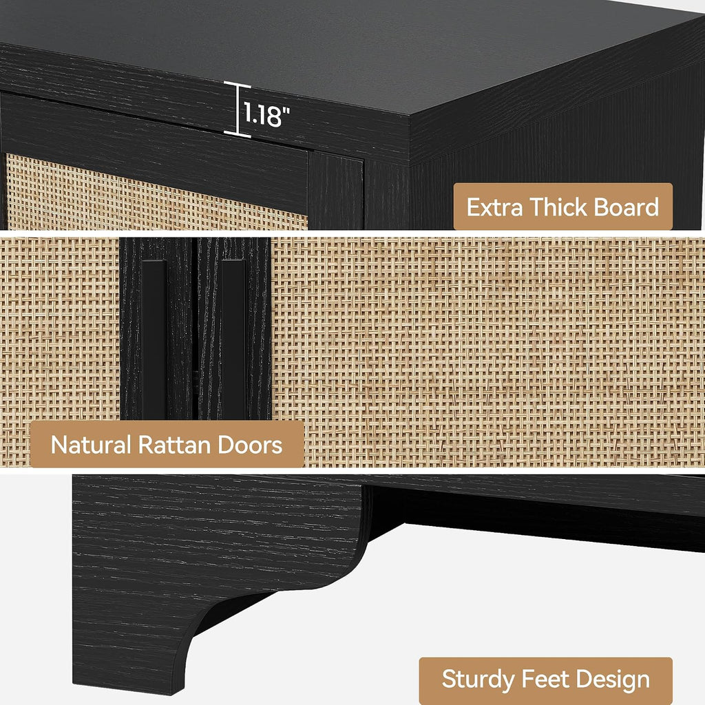 Rattan Sideboard Cabinet, 4-Door Buffet Storage for Entryway Living Room