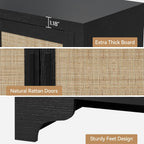 Rattan Sideboard Cabinet, 4-Door Buffet Storage for Entryway Living Room