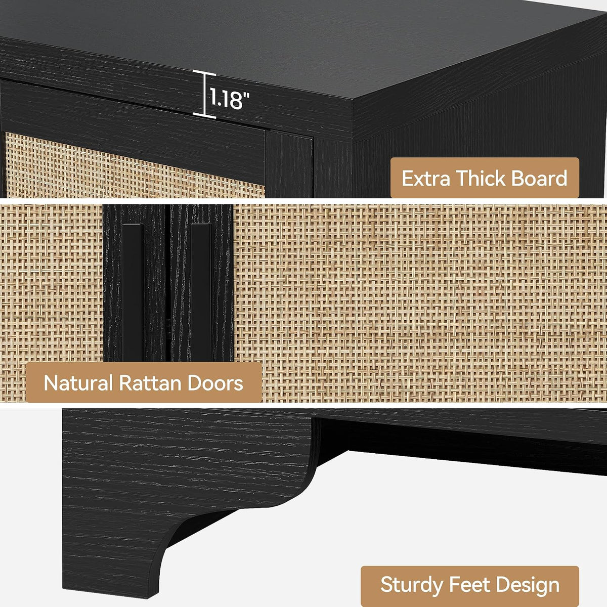 Rattan Sideboard Cabinet, 4-Door Buffet Storage for Entryway Living Room