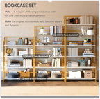 4NM No Assembly Extra Wide 4 Tier Folding Bookshelf Storage Shelves Vintage Bookcase Standing Racks for Bedroom Living Room Home Office