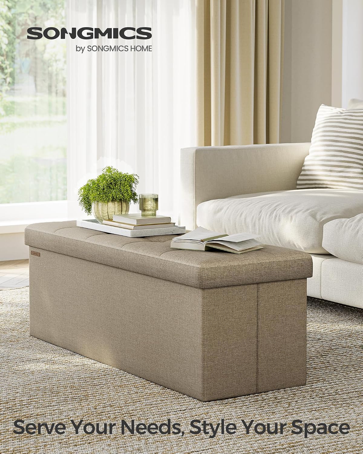 SONGMICS 43.3 Inches Folding Storage Ottoman Bench, Load 660 lb