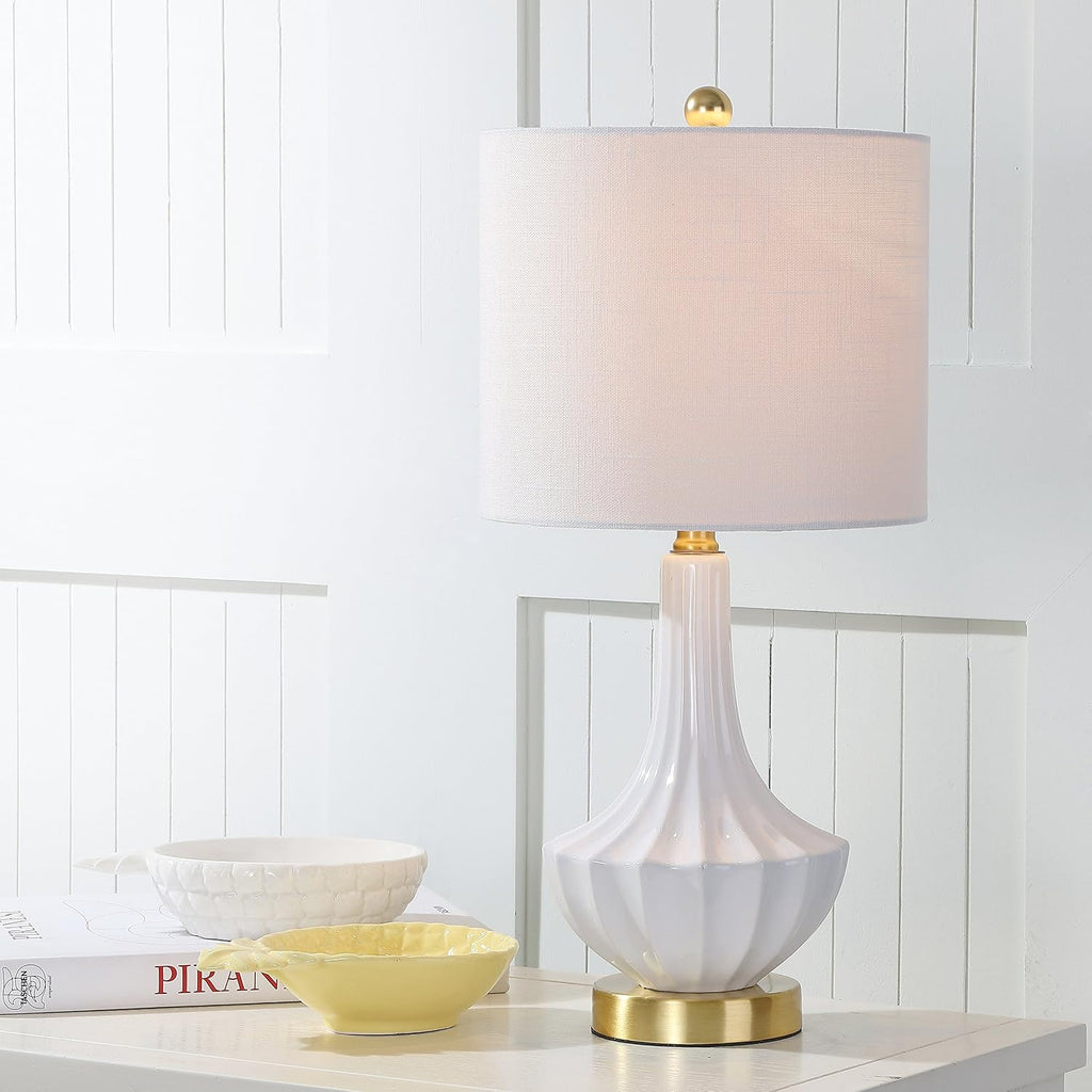 JONATHAN Y Parker Ribbed Ceramic Gourd Nightstand Table Lamp 21.5", White