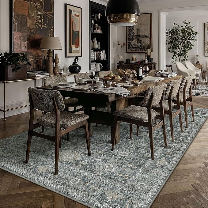 9x12 Washable Area Rug for Living Room Bedroom Vintage Black Grey Non Slip - Image 3