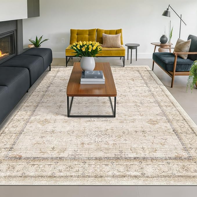 Hazo Haus Washable Ivory Living Room Rug, 8x10 Non Slip Area Rugs - Image 3
