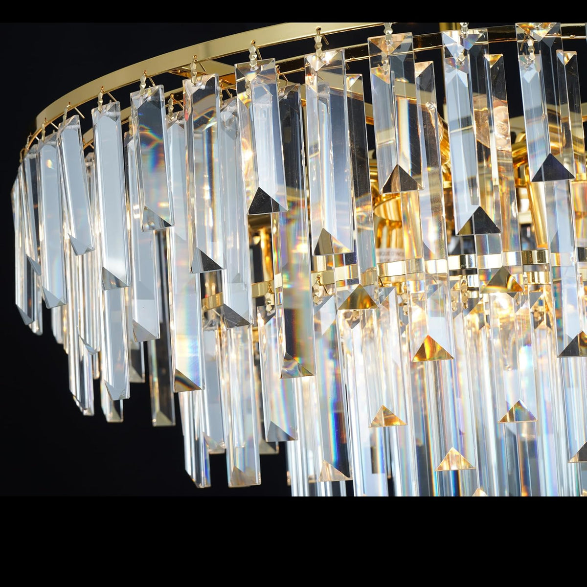 Gold Modern Round Top K9 Crystal Chandelier Lighting Fixture, 8 Lights Round K9 Crystal Adjustable Hanging Lamp for Dining Room Bedroom Living Room,Hallway,Bar,Kitchen W24''