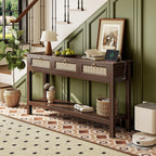 SUPERJARE Rattan Console Sofa Table with Outlets, USB-C Port and 3 Drawers
