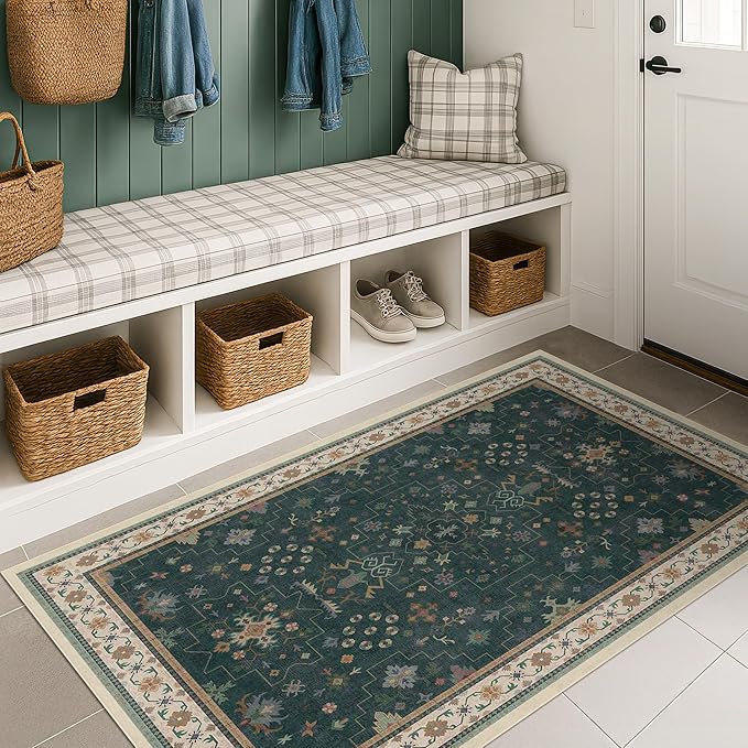 Dark Green Oushak 3x6 Kitchen Rug - Image 3
