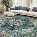 Area Rugs 8'x10' Washable Non-Slip, Floral Vintage Distress Print Pattern by RELEANY