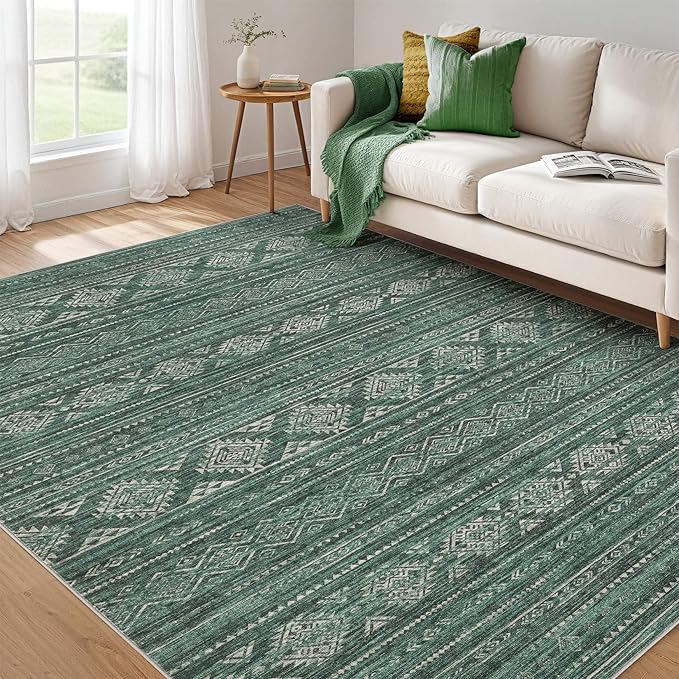 Nakagishi 7x9 Area Rugs Living Room: Washable Boho Large Neutral Soft Farmhouse by NakagishiAreaRug