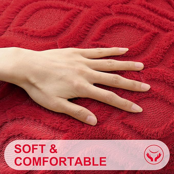 decorUhome Throw Pillow Covers 24x24 Inch Set of 2, Soft Plush Faux Wool Red - Image 2