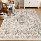 6x9 Area Rugs Living Room Rug: Washable Vintage Distressed Floral Rug No Slip - Image 3
