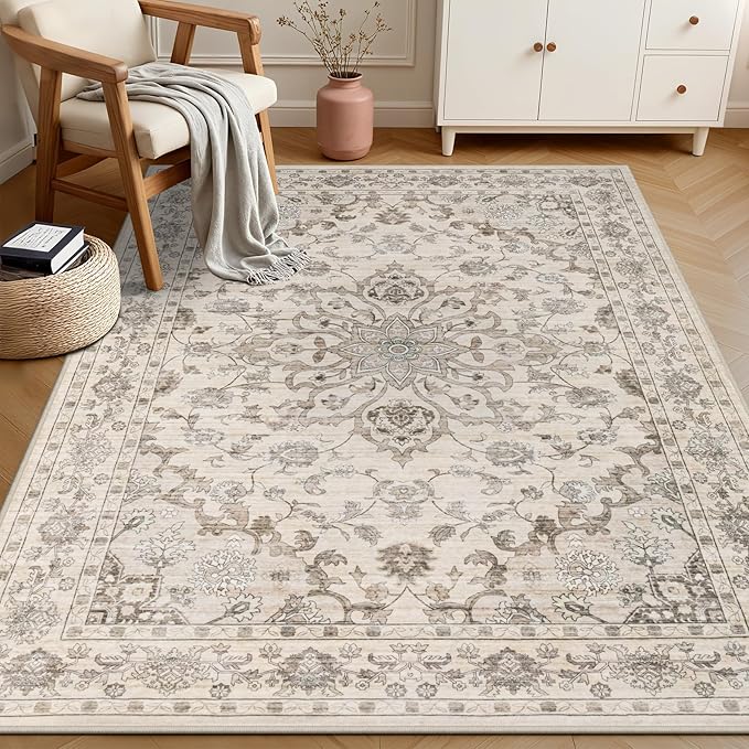 4x6 Area Rugs for Living Room: Washable Rug Soft Vintage Distressed Floral - Image 2
