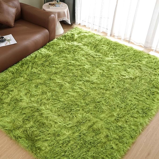 Goolela Lime Green Area Rug 8x10 Fluffy Fuzzy Furry Rug by Goolela