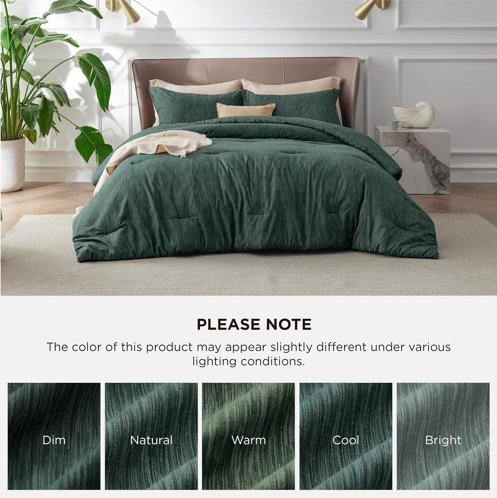 Bedsure Dark Green Queen Comforter Set, Cationic Dyed Bedding Set 3 Pcs