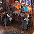 Huuger L Shaped Office Desk with Power Outlets & 3 Drawers