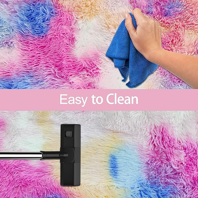 Fluffy Colorful Rug for Bedroom 3x10 ft Kawaii Tie-Dyed Area Rug Non Slip Cute - Image 7
