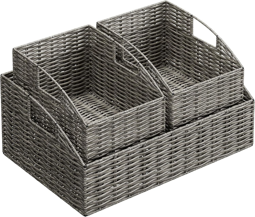Pantry Baskets Organization, Wicker Storage Bin Shelf Grey