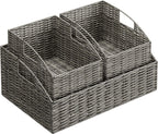Pantry Baskets Organization, Wicker Storage Bin Shelf Grey