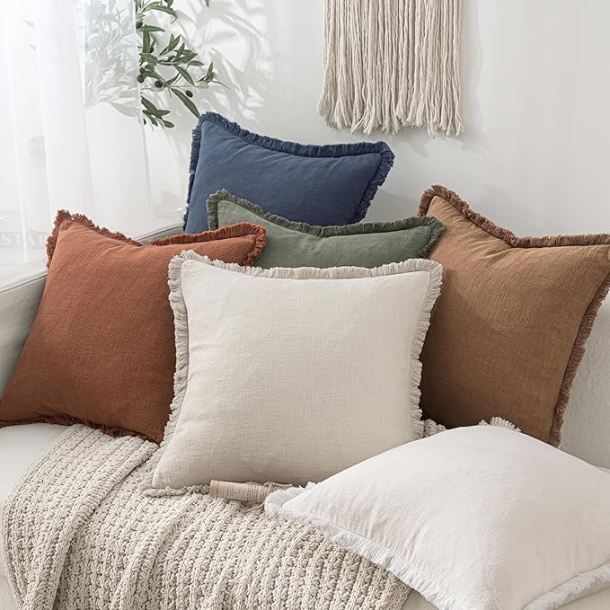 MIULEE Decorative Throw Pillow Covers Neutral Linen Fringe Throw Pillows Set of - Image 7