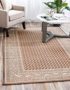 Unique Loom Williamsburg Collection Traditional Border with Dotted Center Area Rug, Rectangular 4' 0" x 6' 0", Brown/Beige