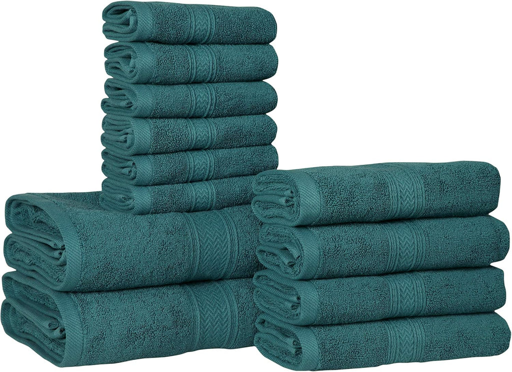 HILLFAIR Premium 100% Combed Cotton 12 Piece Bath Towels Set - Teal