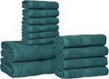 HILLFAIR Premium 100% Combed Cotton 12 Piece Bath Towels Set - Teal