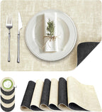Fyvva Placemats Set of 6 Wipeable Reversible Faux Leather with Coasters