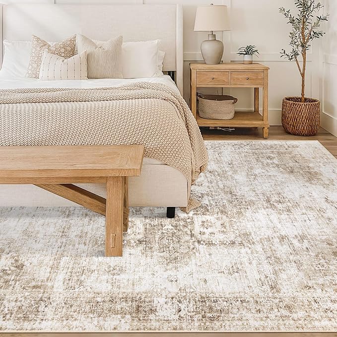 Area Rug 6x9 Washable Rug, Vintage Boho Medallion Rugs Non-Slip Soft Low Pile - Image 2